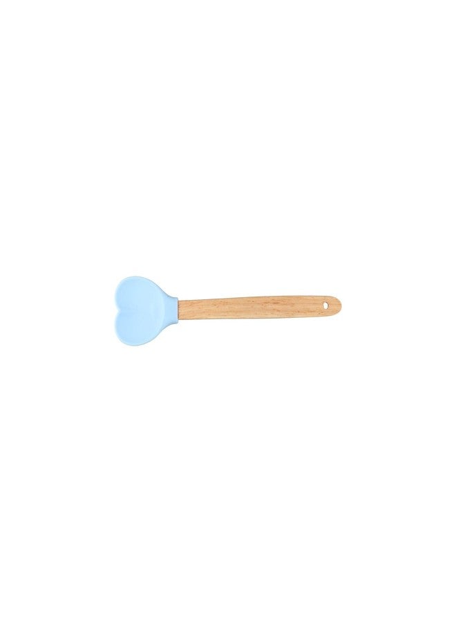 Pokinge 1Pc Heart Shaped Silicone Spatulas Wood Spoon Baking Spatula with Wooden Handle for Mixing Cooking, Baking, Stirring, Serving(blue) - Image 2