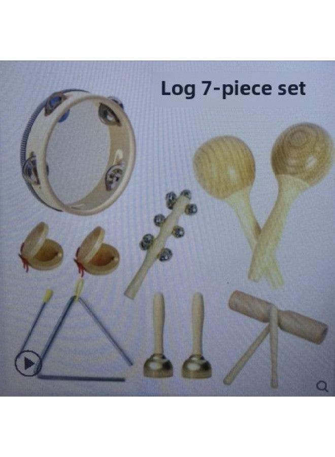 Orff Log Suit Wooden Suit Groove Double Ring Cylinder Tambourine Wood Sand Egg Stick Suit-Color:Wooden 10-piece Non-woven Bag Set  - Image 3