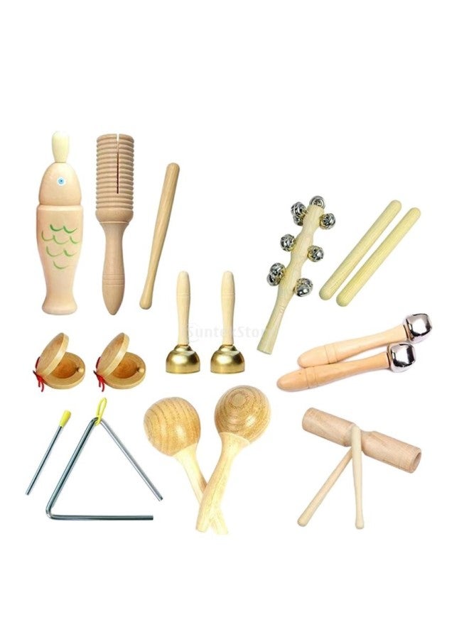 Orff Log Suit Wooden Suit Groove Double Ring Cylinder Tambourine Wood Sand Egg Stick Suit-Color:Wooden 10-piece Non-woven Bag Set  - Image 1