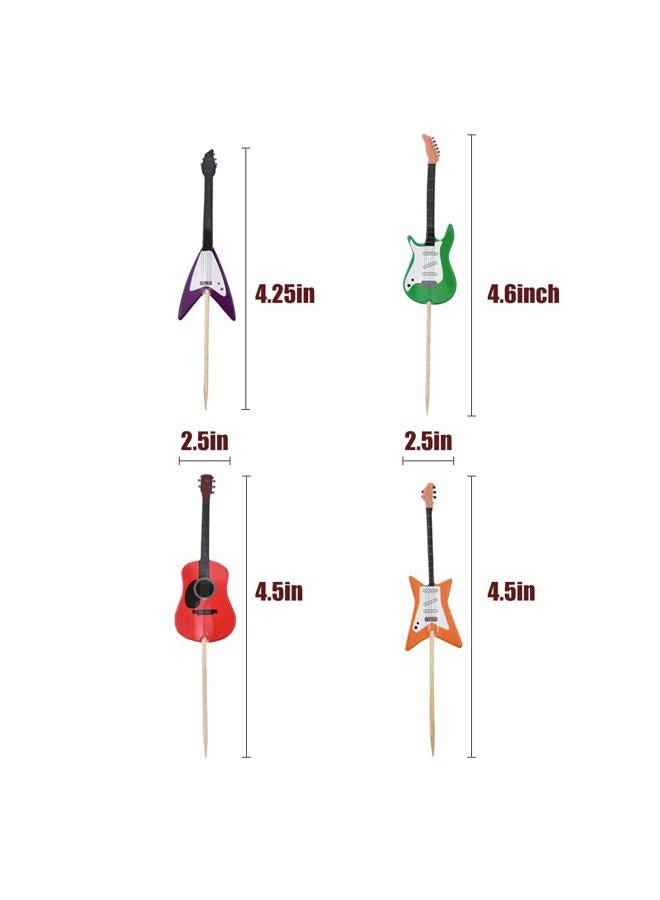 HOKPA Guitar Shape Cupcake Toppers Kid Boy Birthday Decorations Kids' Gathering DIY Home Theme Party Food Fruit Cake Picks for Baby Shower Decor(48PCS) - Image 2