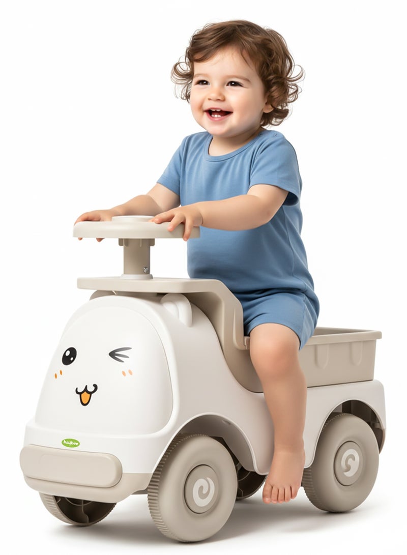 BAYBEE Snuggo Baby Ride on Car for Kids, Childrens Ride on Baby Car with Light, Music, and Storage Space | Kids Push Car for Baby | Children Car Push Ride on Car for Kids Toddlers 1 to 3 Years Boy Girl Beige - Image 1