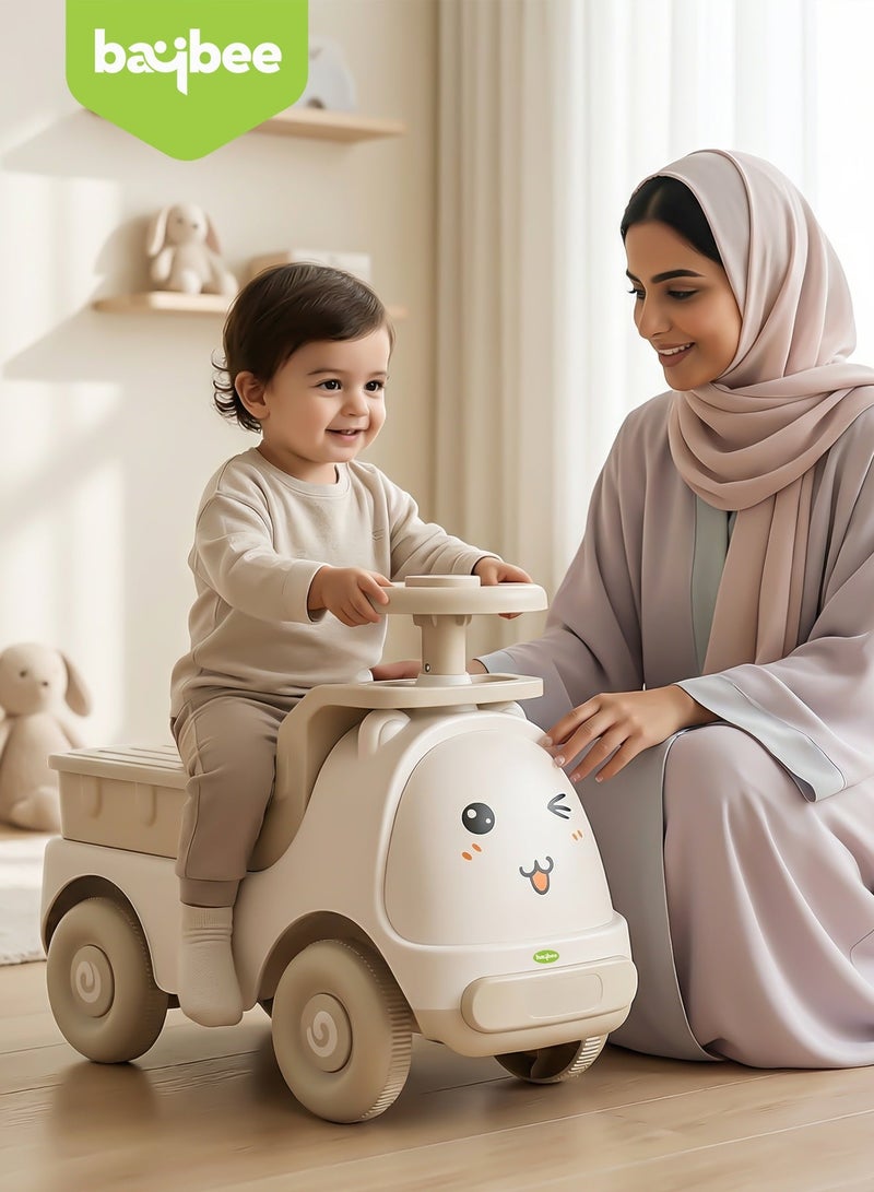 BAYBEE Snuggo Baby Ride on Car for Kids, Childrens Ride on Baby Car with Light, Music, and Storage Space | Kids Push Car for Baby | Children Car Push Ride on Car for Kids Toddlers 1 to 3 Years Boy Girl Beige - Image 2