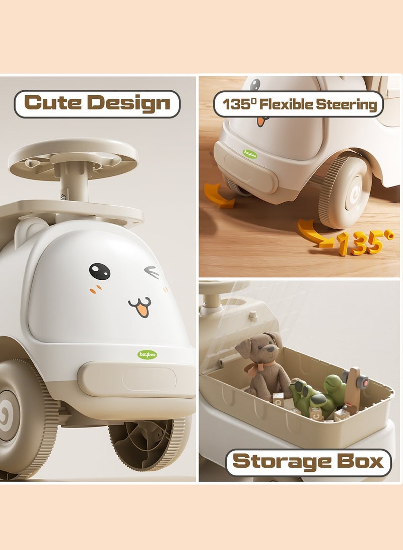 BAYBEE Snuggo Baby Ride on Car for Kids, Childrens Ride on Baby Car with Light, Music, and Storage Space | Kids Push Car for Baby | Children Car Push Ride on Car for Kids Toddlers 1 to 3 Years Boy Girl Beige - Image 3