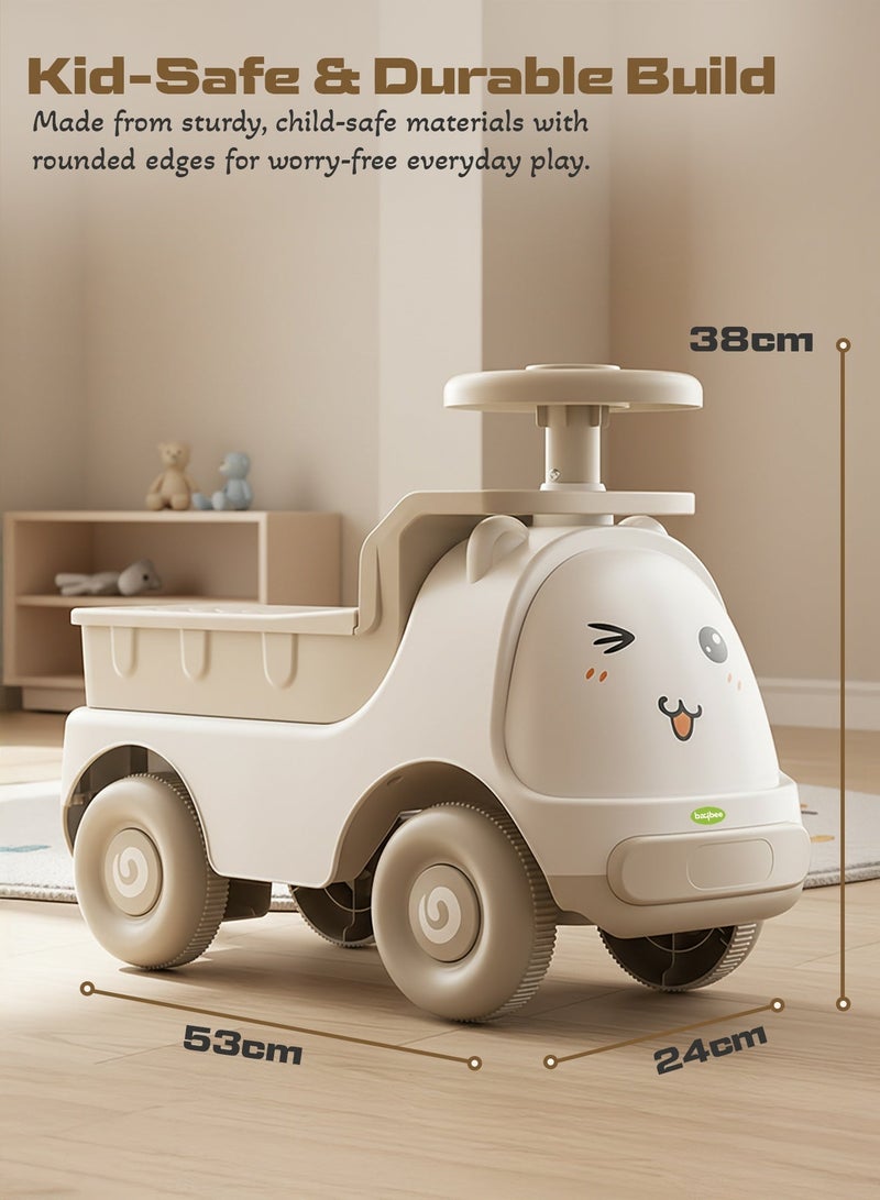 BAYBEE Snuggo Baby Ride on Car for Kids, Childrens Ride on Baby Car with Light, Music, and Storage Space | Kids Push Car for Baby | Children Car Push Ride on Car for Kids Toddlers 1 to 3 Years Boy Girl Beige - Image 5