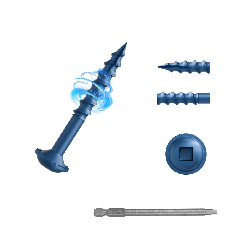 Kryonix Pocket Hole Screws 8#-1 1/4inch, 600Pcs Coarse Thread Anti-Rust Blue Coated Wood Screws, Exterior Wood Screws with Self-Tapping Tip,Washer Head with Square Drive, 150MM Drive Bit Included - Image 1