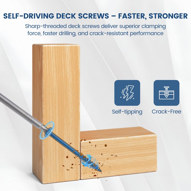 Kryonix Pocket Hole Screws 8#-1 1/4inch, 600Pcs Coarse Thread Anti-Rust Blue Coated Wood Screws, Exterior Wood Screws with Self-Tapping Tip,Washer Head with Square Drive, 150MM Drive Bit Included - Image 2
