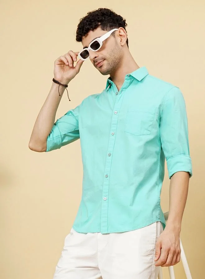 شركة المرآب الهندية Men Regular Fit Solid Full Sleeves Cutaway Collar Casual Shirt
