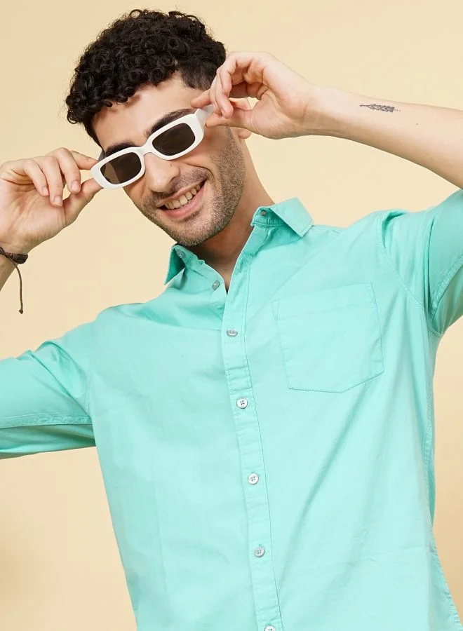 شركة المرآب الهندية Men Regular Fit Solid Full Sleeves Cutaway Collar Casual Shirt