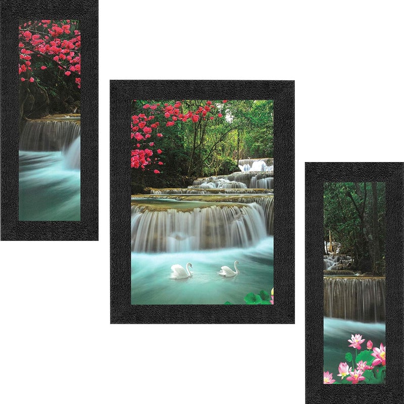 SAF SAF paintings Set of 3 Waterfall in Forest Nature UV Coated Home Decorative Gift Item Framed Painting 13.5 inch X 22.5 inch SANFSAA9186-Multicolour - Image 1