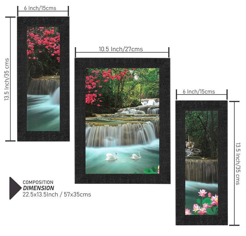 SAF SAF paintings Set of 3 Waterfall in Forest Nature UV Coated Home Decorative Gift Item Framed Painting 13.5 inch X 22.5 inch SANFSAA9186-Multicolour - Image 3