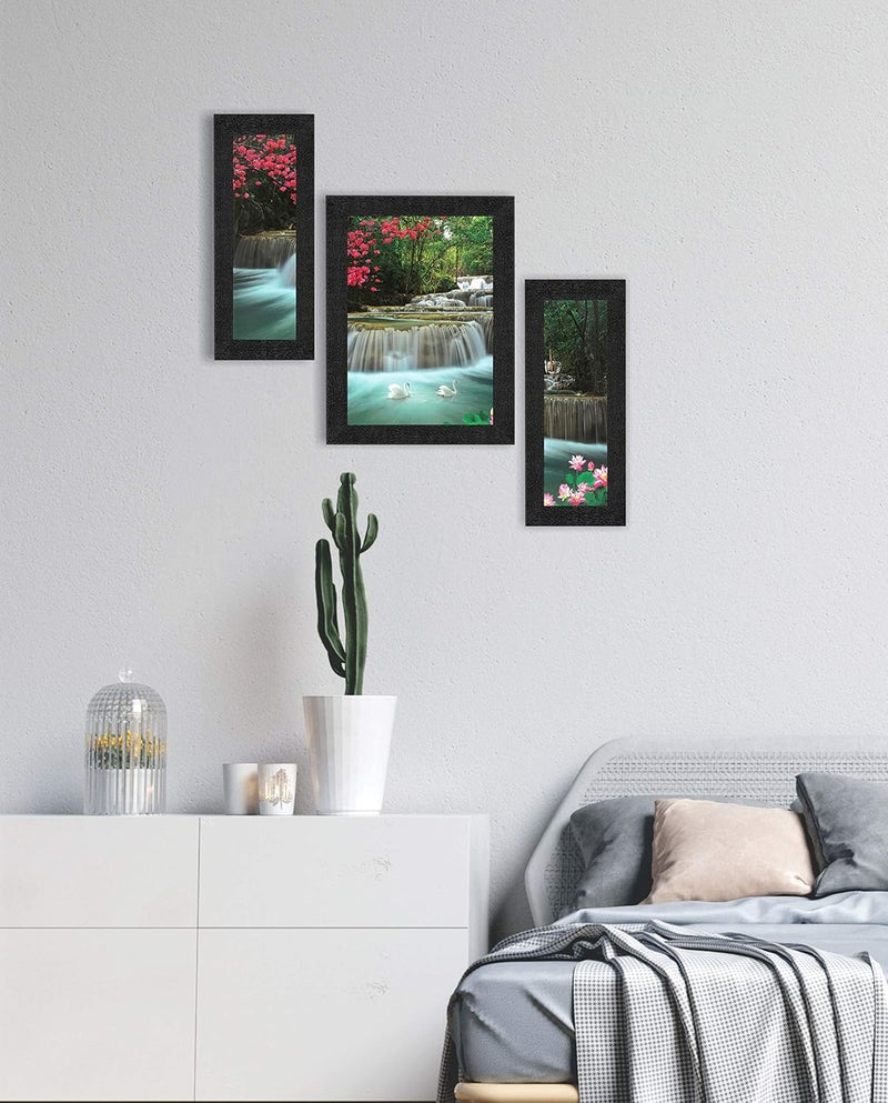 SAF SAF paintings Set of 3 Waterfall in Forest Nature UV Coated Home Decorative Gift Item Framed Painting 13.5 inch X 22.5 inch SANFSAA9186-Multicolour - Image 2