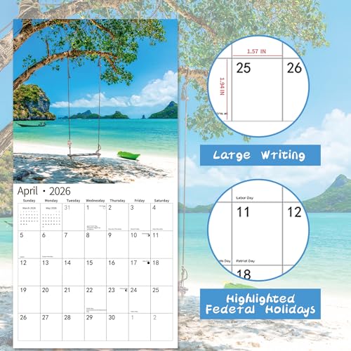 windrio 2026 Wall Calendar,Calendar 2026, November 2025 - December 2026, Wall Calendar Tropical Beaches, 12" x 24" Opened,Full Page Months Thick & Sturdy Paper for Calendar Organizing & Planning - Image 4
