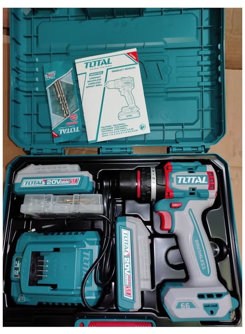 TOTAL Drill driver, 20 volt battery, 66 Newtons, 2 screws, 2 MP battery and charger - TIDLI20668 - Total - Image 2