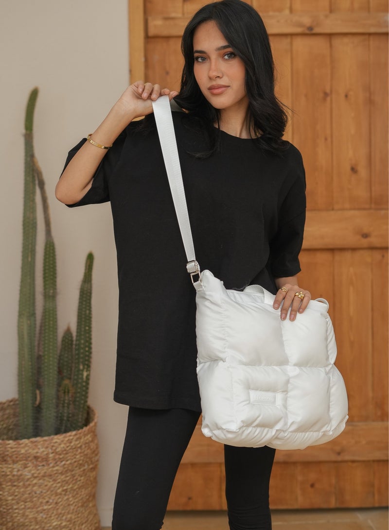 B.S COLLECTION Large capacity waterproof soft quilted shoulder bag and hand bag for women - White  - Image 2