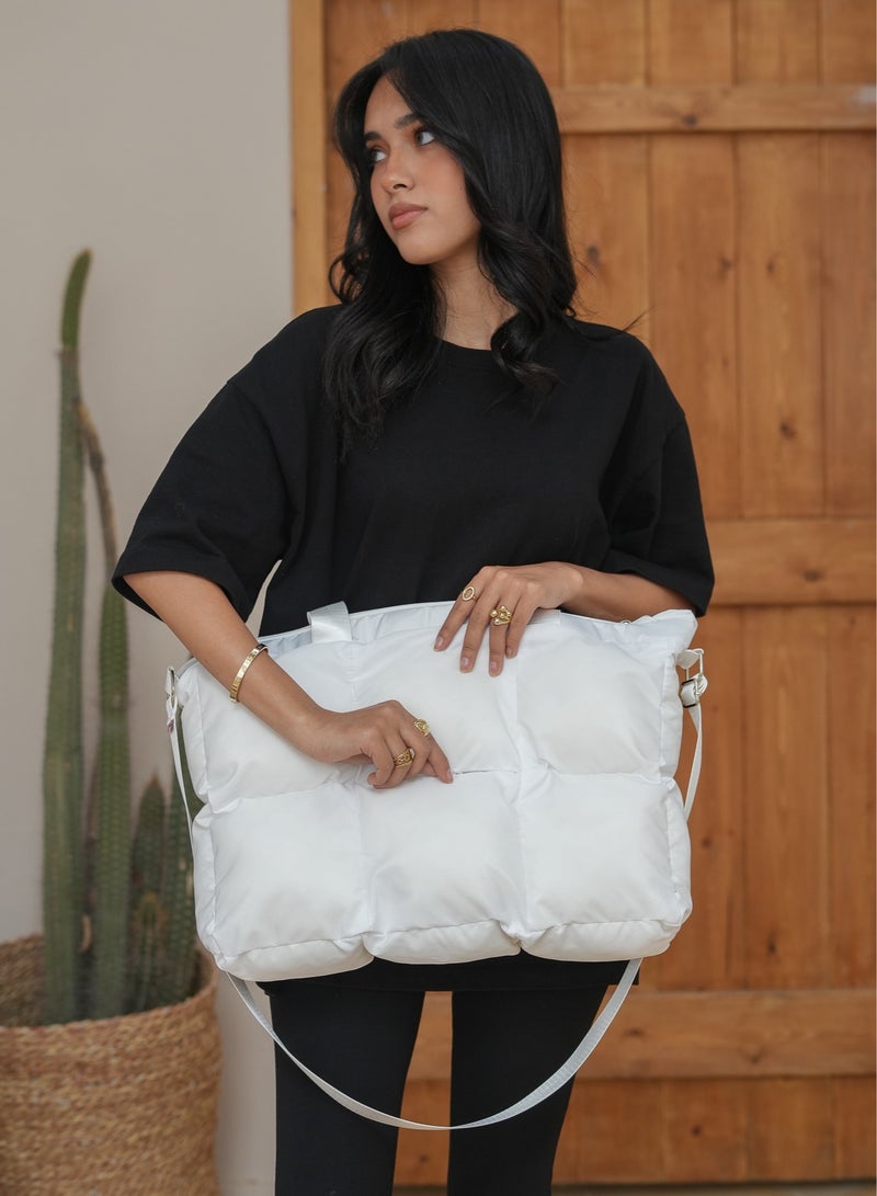 B.S COLLECTION Large capacity waterproof soft quilted shoulder bag and hand bag for women - White  - Image 4