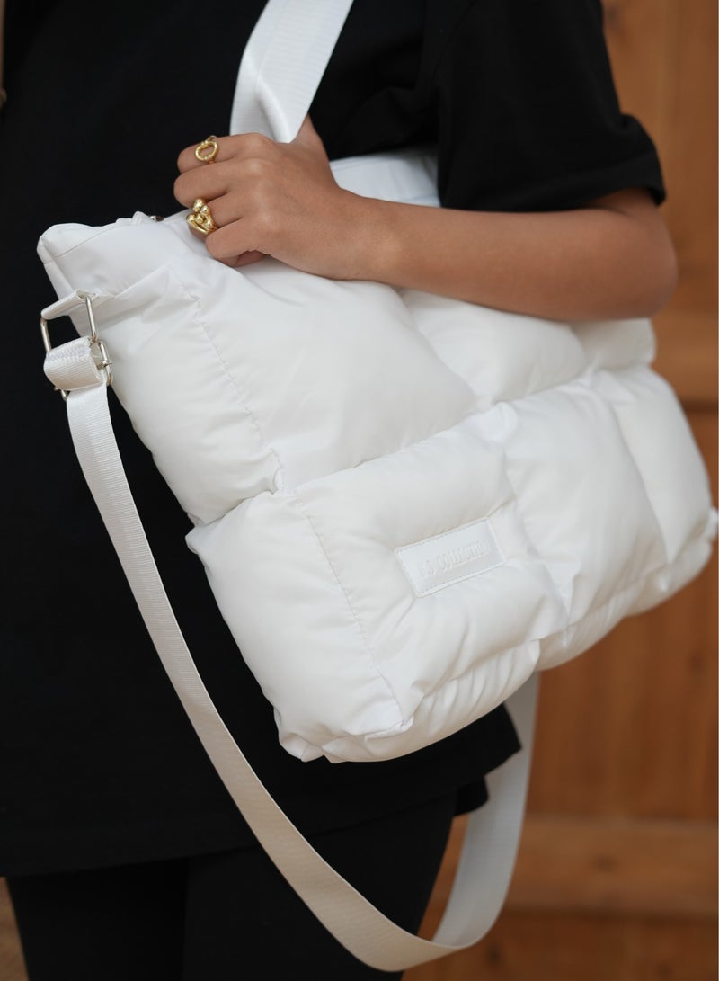 B.S COLLECTION Large capacity waterproof soft quilted shoulder bag and hand bag for women - White  - Image 3