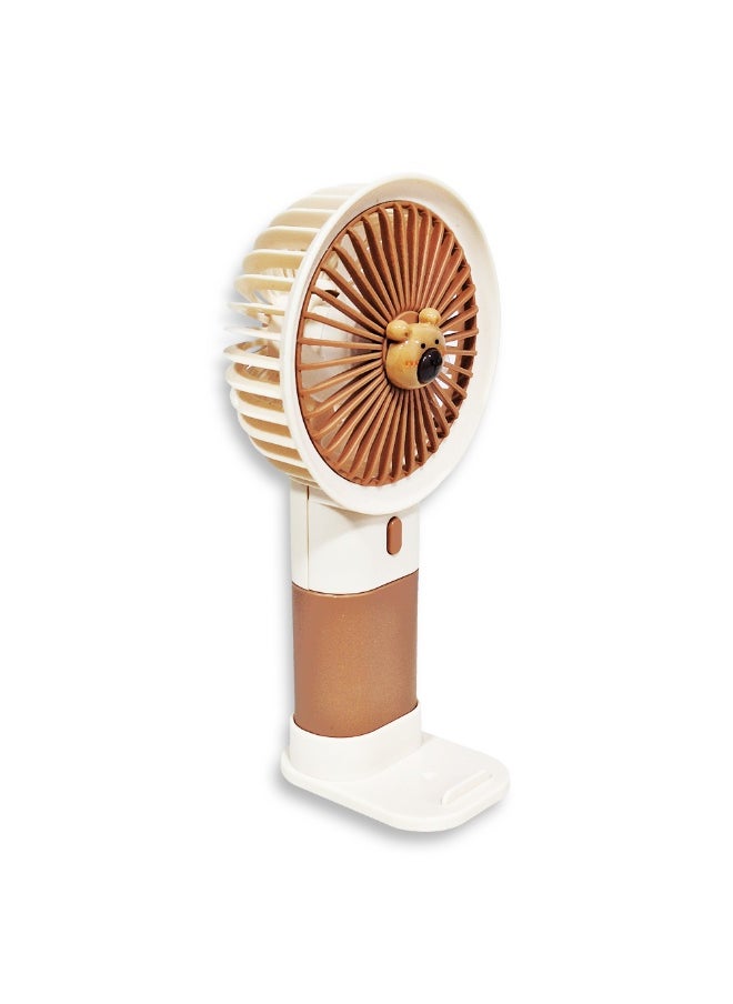 Generic - Mini handheld fan  , cute design decorated with bear face in the middle with bright and multi-colors , small size and easy to carry by hand or put in bag, equipped with USB rechargeable battery, on/off button 3 speeds with LED light, nice summer and birthday gift for kids and adults, high quality and easy to use - Image 1