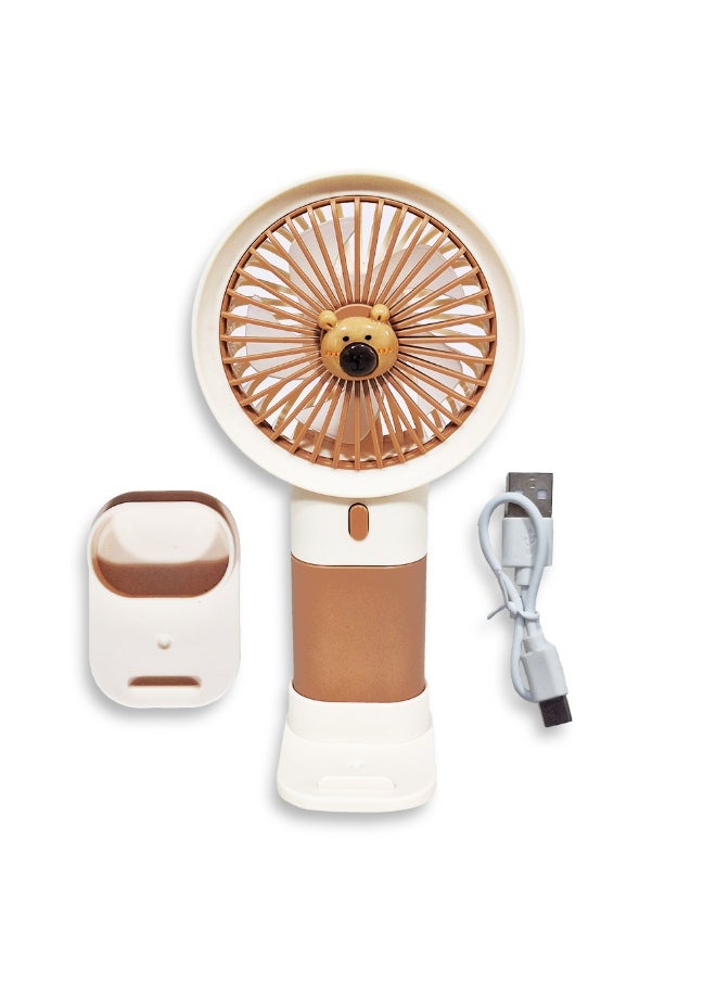 Generic - Mini handheld fan  , cute design decorated with bear face in the middle with bright and multi-colors , small size and easy to carry by hand or put in bag, equipped with USB rechargeable battery, on/off button 3 speeds with LED light, nice summer and birthday gift for kids and adults, high quality and easy to use - Image 1