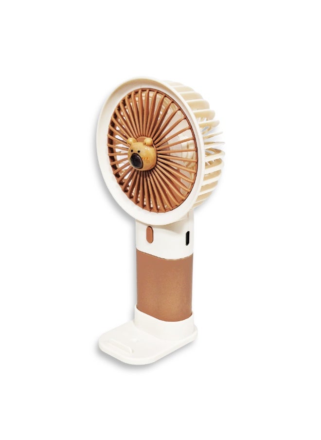 Generic - Mini handheld fan  , cute design decorated with bear face in the middle with bright and multi-colors , small size and easy to carry by hand or put in bag, equipped with USB rechargeable battery, on/off button 3 speeds with LED light, nice summer and birthday gift for kids and adults, high quality and easy to use - Image 1