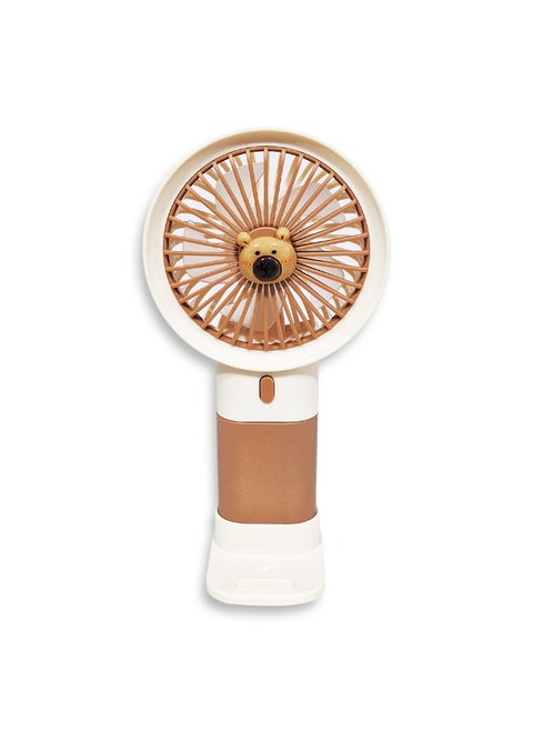 Mini handheld fan  , cute design decorated with bear face in the middle with bright and multi-colors , small size and easy to carry by hand or put in bag, equipped with USB rechargeable battery, on/off button 3 speeds with LED light, nice summer and birthday gift for kids and adults, high quality and easy to use