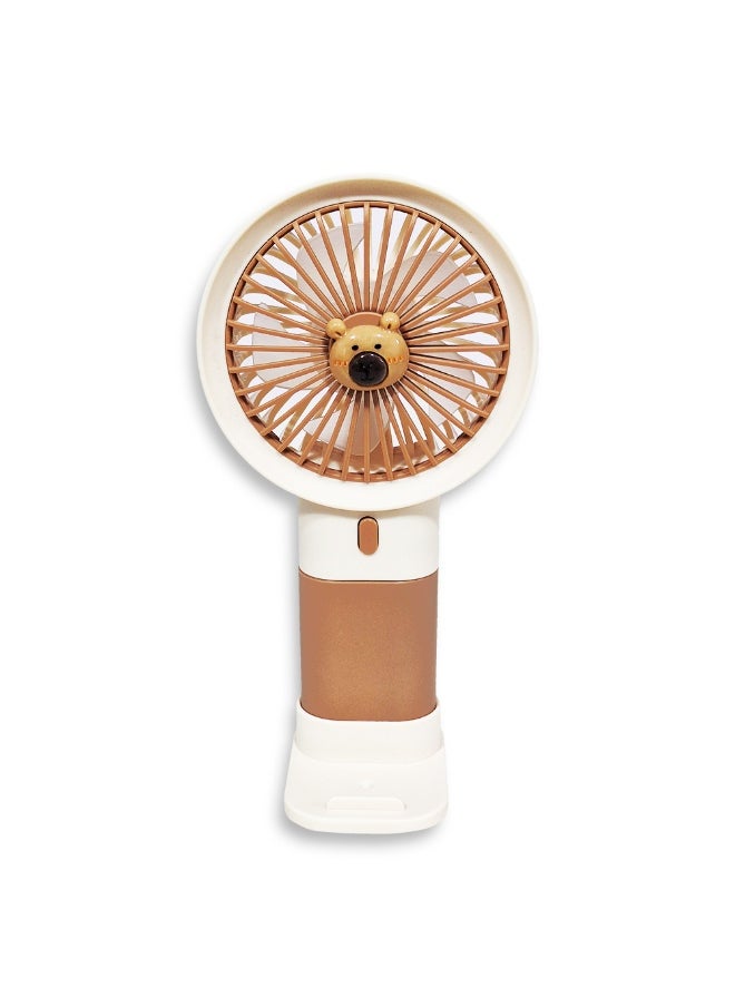 Generic - Mini handheld fan  , cute design decorated with bear face in the middle with bright and multi-colors , small size and easy to carry by hand or put in bag, equipped with USB rechargeable battery, on/off button 3 speeds with LED light, nice summer and birthday gift for kids and adults, high quality and easy to use - Image 1