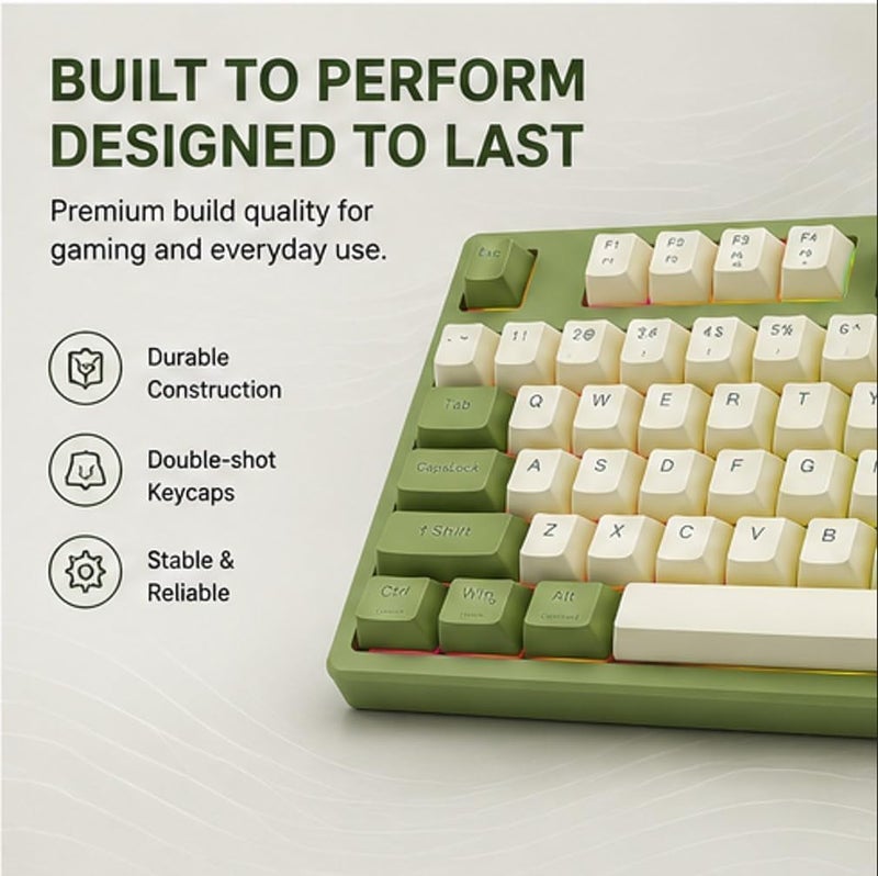 Founder GK87 Wireless Mechanical Gaming Keyboard - Tri-Mode Bluetooth Keyboard, 2.4Ghz, Wired, Hot Swappable Red Switches, Rainbow LED Lighting (Light Green) - Image 4