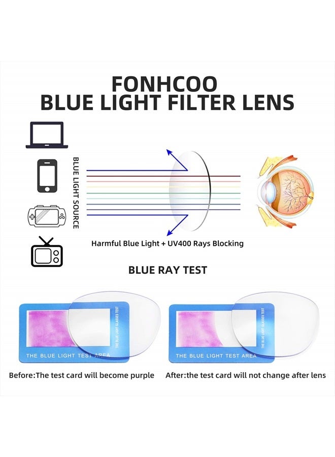 FONHCOO نظارات حجب الضوء الأزرق عصرية بإطار دائري من TR90 شفافة نظارات مضادة للإجهاد البصري للكمبيوتر للنساء والرجال (بني فاتح) - Image 3