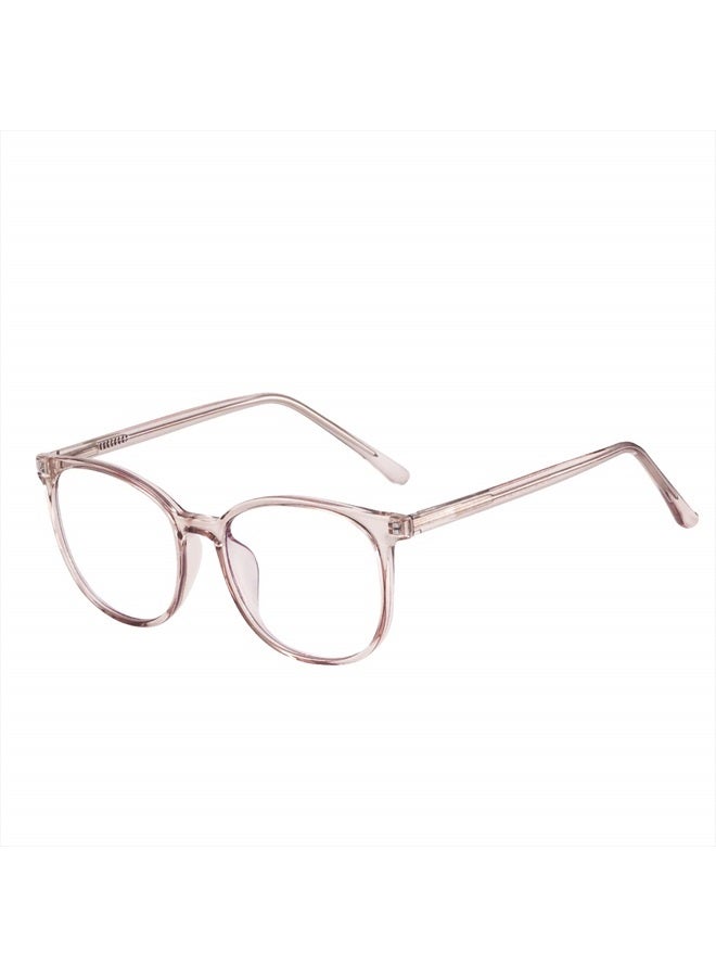 FONHCOO نظارات حجب الضوء الأزرق عصرية بإطار دائري من TR90 شفافة نظارات مضادة للإجهاد البصري للكمبيوتر للنساء والرجال (بني فاتح) - Image 2