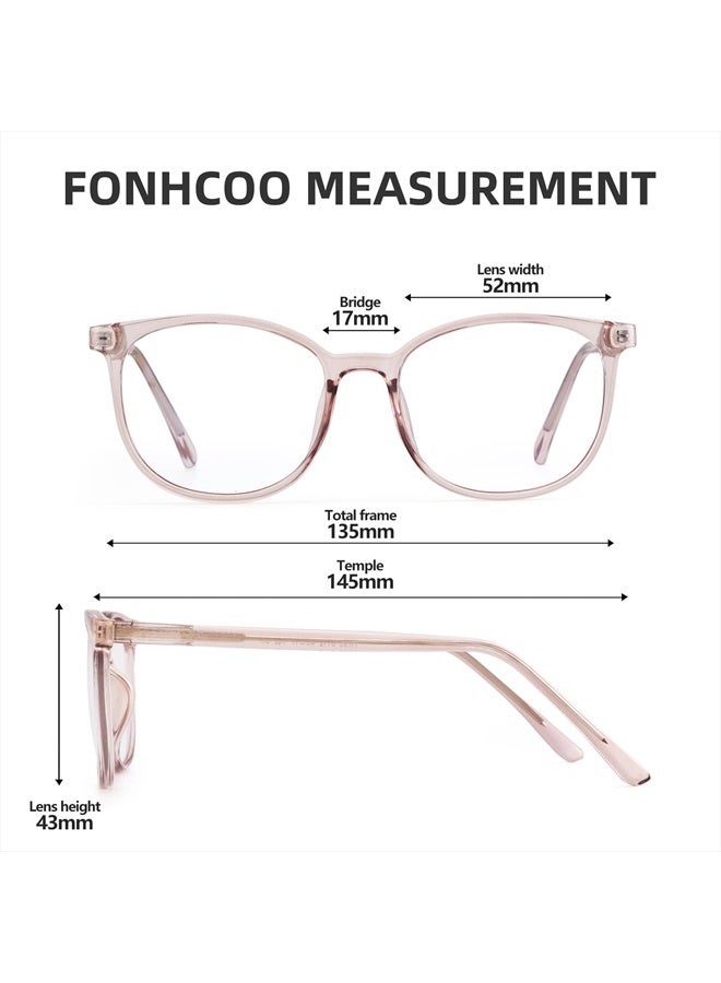 FONHCOO نظارات حجب الضوء الأزرق عصرية بإطار دائري من TR90 شفافة نظارات مضادة للإجهاد البصري للكمبيوتر للنساء والرجال (بني فاتح) - Image 4
