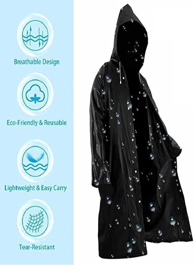 Generic Rain Coats for Adults Reusable, 1Pcs Thickened Transparent Light Raincoat with Hood and Elastic Cuff Sleeves, EVA Rain Ponchos Rain Jackets Raincoats for Men Women, for Family Fishing Travel (Black)  - Image 5