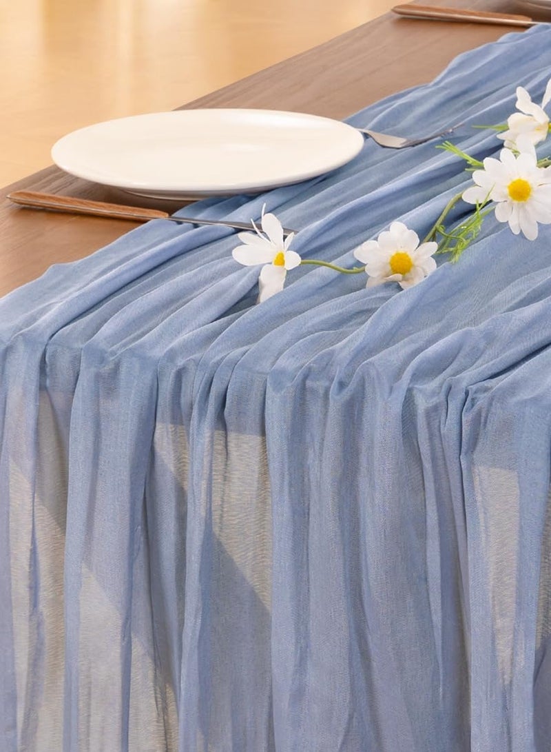 Translucent Blue Table Runner Dining Tablecloth for Wedding Party Holiday Table Decoration 90*300CM  - Image 1
