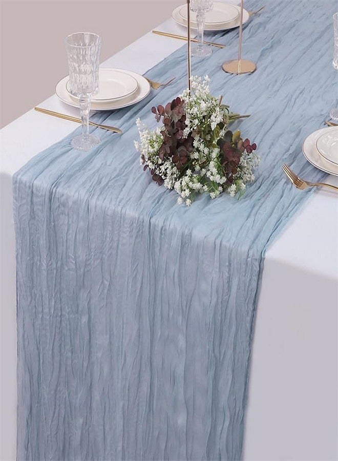 Translucent Blue Table Runner Dining Tablecloth for Wedding Party Holiday Table Decoration 90*300CM  - Image 2