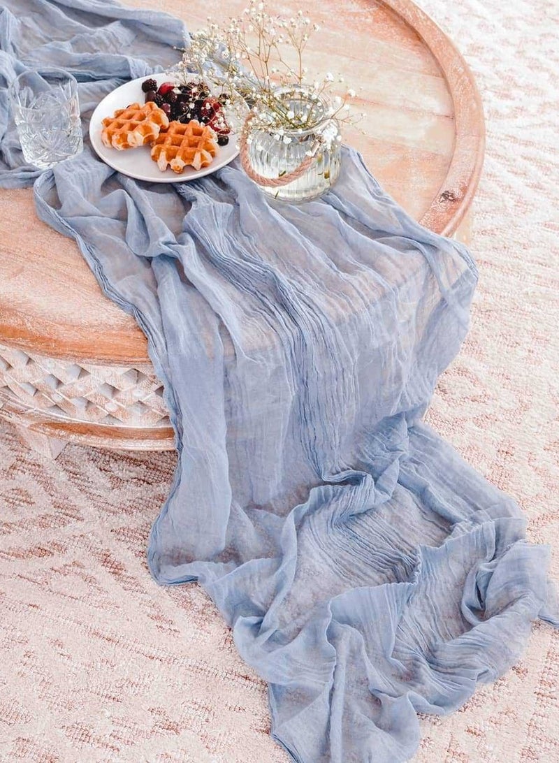 Translucent Blue Table Runner Dining Tablecloth for Wedding Party Holiday Table Decoration 90*300CM  - Image 4