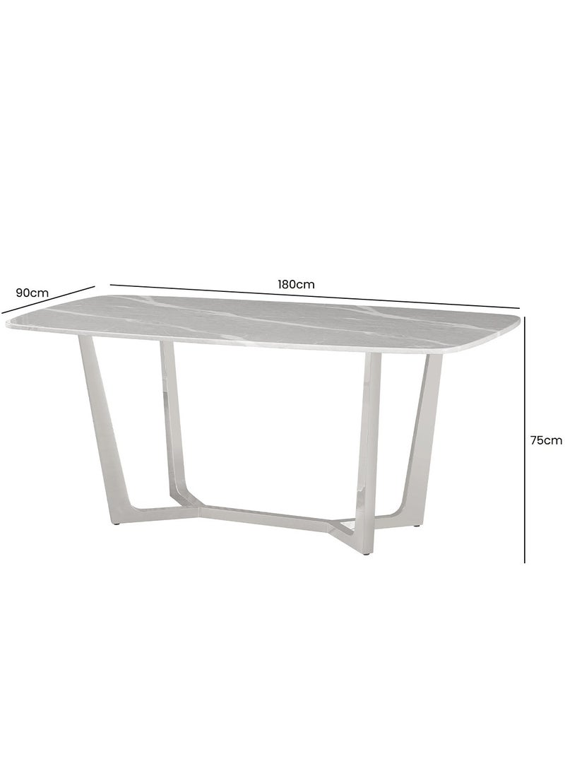 VANITY LIVING VANITY LIVING Large Dining Table Set 6 seater with Chairs, Marble Stone Top Dinner Breakfast Table with Chrome Base + 6 Grey Chairs for Kitchen & Dining Room - Image 4