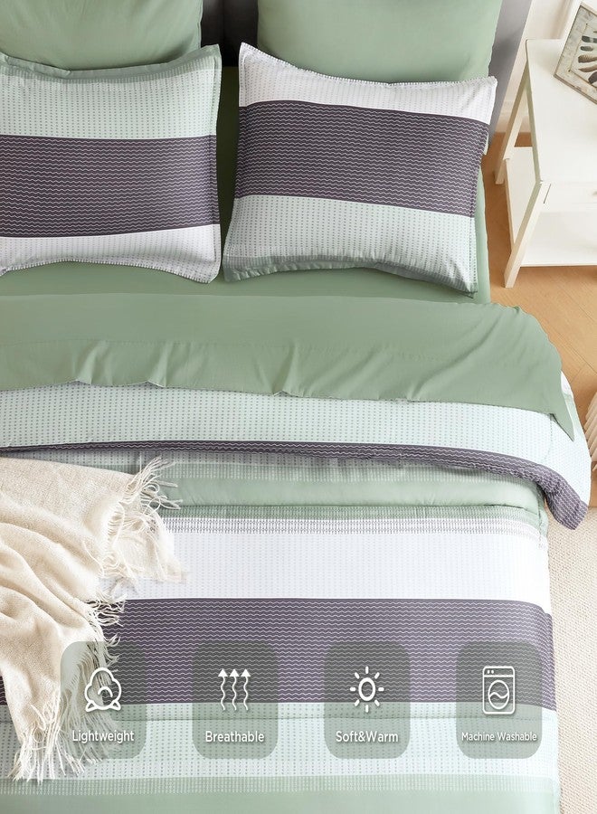 Andency Full Comforter Set Sage Green - 7 Pieces Soft Lightweight Striped Patchwork Bedding Set, Soft Microfiber Reversible Bed in a Bag with Comforter, Fitted Sheet, Flat Sheet, Pillowcases & Shams - Image 3
