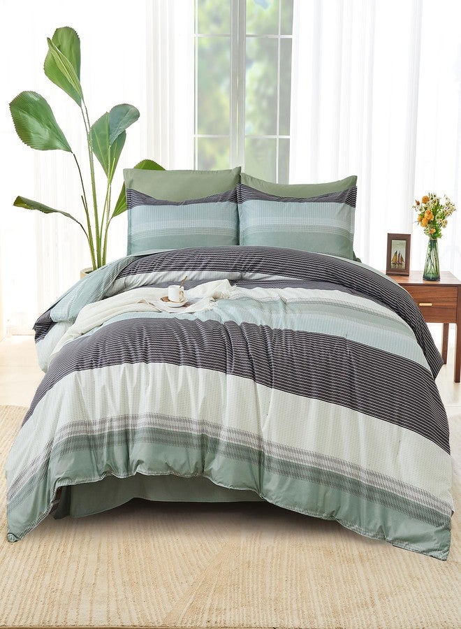 Andency Full Comforter Set Sage Green - 7 Pieces Soft Lightweight Striped Patchwork Bedding Set, Soft Microfiber Reversible Bed in a Bag with Comforter, Fitted Sheet, Flat Sheet, Pillowcases & Shams - Image 4
