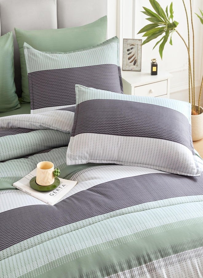 Andency Full Comforter Set Sage Green - 7 Pieces Soft Lightweight Striped Patchwork Bedding Set, Soft Microfiber Reversible Bed in a Bag with Comforter, Fitted Sheet, Flat Sheet, Pillowcases & Shams - Image 2