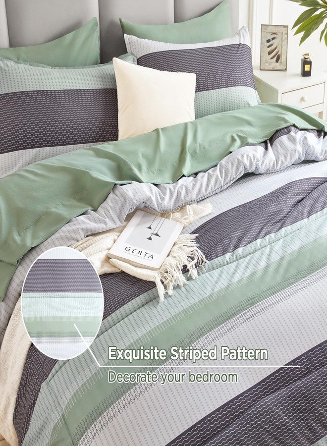 Andency Full Comforter Set Sage Green - 7 Pieces Soft Lightweight Striped Patchwork Bedding Set, Soft Microfiber Reversible Bed in a Bag with Comforter, Fitted Sheet, Flat Sheet, Pillowcases & Shams - Image 5