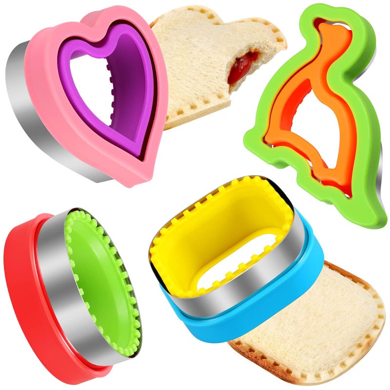 HINZER HINZER Sandwich Cutter and Sealer Set Uncrustables Maker 4 Pcs Bread Decruster Pancake Maker Heart Square Circle Dinosaur Shape DIY Cookie Cutters Gift for Kids Adult Boys Girls