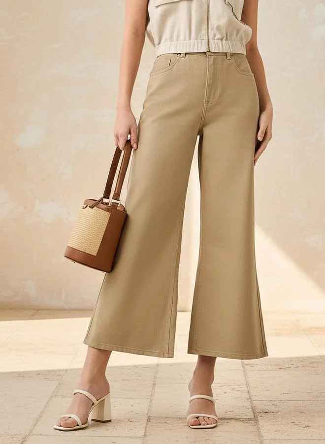 Wide Leg High Rise Jeans Cropped Cotton