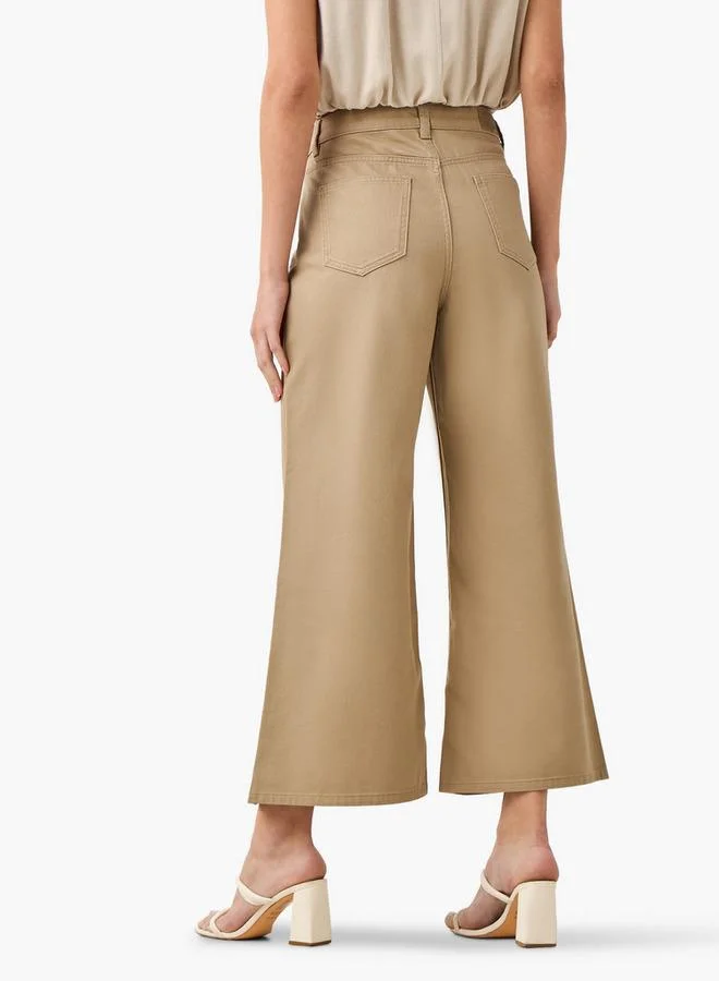 Splash FAV BEIGE Wide Leg High Rise Jeans Cropped Cotton for Women | Best Price UAE