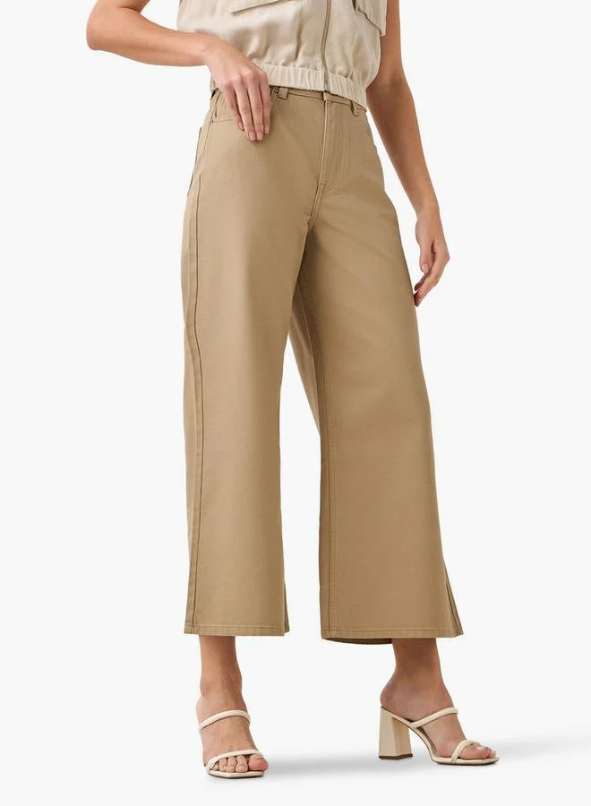 Splash FAV BEIGE Wide Leg High Rise Jeans Cropped Cotton for Women | Best Price UAE
