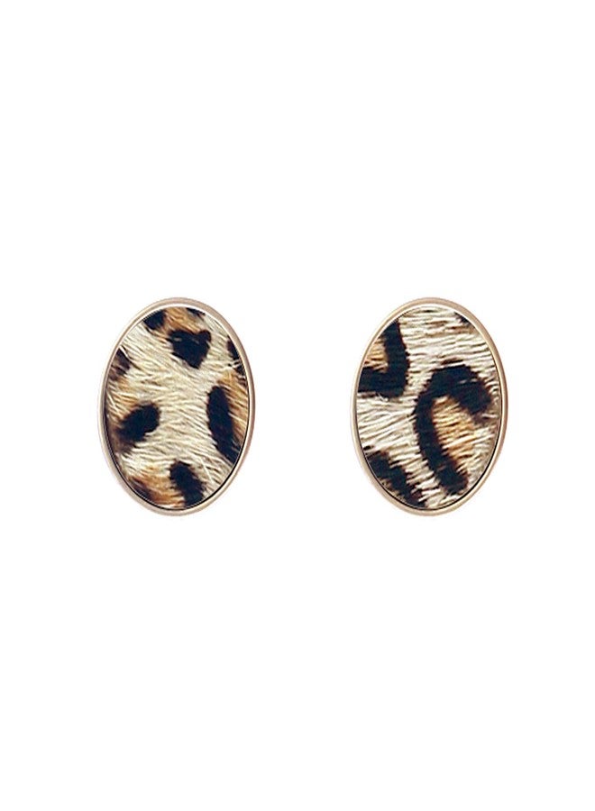 NTLX Animal Print Stud Earrings for Women - Leopard, Jaguar, Zebra, Snakeskin - Genuine Leather - Round, Oval, Teardrop - Fashion Statement Earrings - Gift Box Included (Round - Leopard) - Image 1