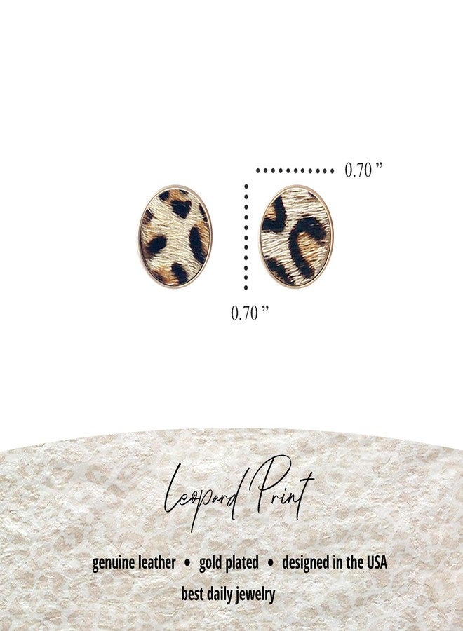 NTLX Animal Print Stud Earrings for Women - Leopard, Jaguar, Zebra, Snakeskin - Genuine Leather - Round, Oval, Teardrop - Fashion Statement Earrings - Gift Box Included (Round - Leopard) - Image 2