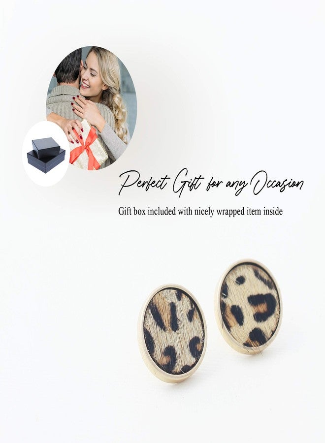 NTLX Animal Print Stud Earrings for Women - Leopard, Jaguar, Zebra, Snakeskin - Genuine Leather - Round, Oval, Teardrop - Fashion Statement Earrings - Gift Box Included (Round - Leopard) - Image 5
