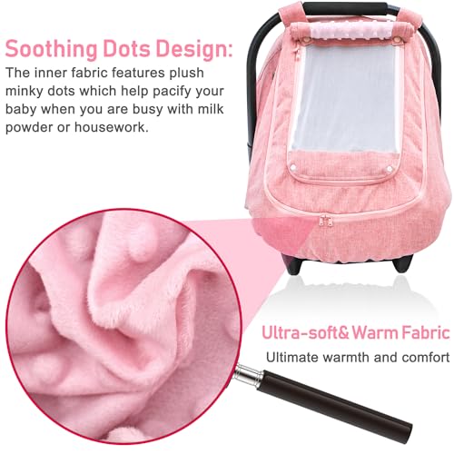 YVMVDV Waterproof Baby Car Seat Cover，YVMVDV Patented Pink Cold Weather Carseat Cover for Babies,Infant Car Seat Cover Canopy for Girls, Windproof Car Seat Canopy for Girls, Keeps Babies Warm and Cozy - Image 5