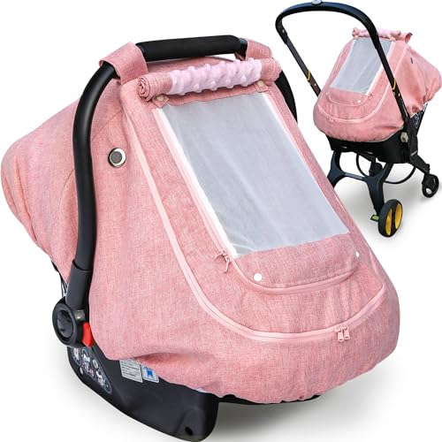 YVMVDV Waterproof Baby Car Seat Cover，YVMVDV Patented Pink Cold Weather Carseat Cover for Babies,Infant Car Seat Cover Canopy for Girls, Windproof Car Seat Canopy for Girls, Keeps Babies Warm and Cozy - Image 1