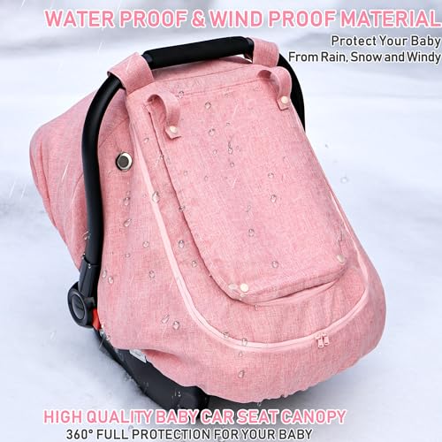 YVMVDV Waterproof Baby Car Seat Cover，YVMVDV Patented Pink Cold Weather Carseat Cover for Babies,Infant Car Seat Cover Canopy for Girls, Windproof Car Seat Canopy for Girls, Keeps Babies Warm and Cozy - Image 2
