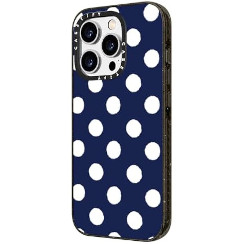 CASETIFY Impact iPhone 14 Pro Max Case 【4X Military Grade Drop Tested / 8.2ft Drop Protection/Compatible with Magsafe】 - Nautical Polka - Clear Black - Image 5