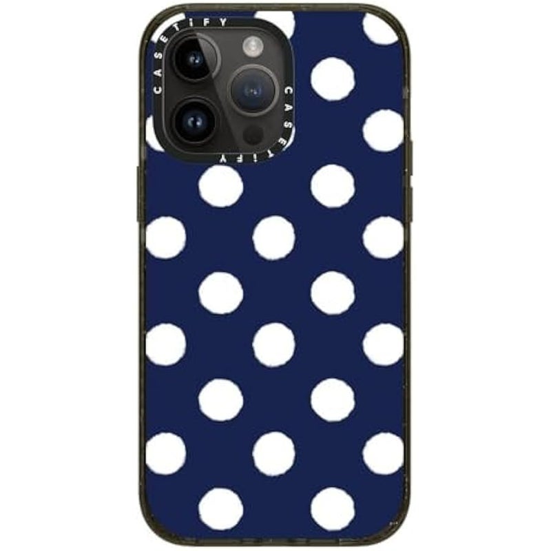 CASETIFY Impact iPhone 14 Pro Max Case 【4X Military Grade Drop Tested / 8.2ft Drop Protection/Compatible with Magsafe】 - Nautical Polka - Clear Black - Image 2